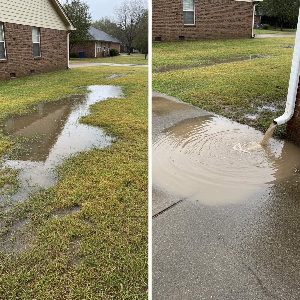 French drain vs catch basin comparison guide for Memphis yards showing drainage system options