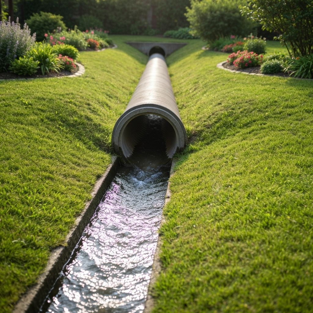 Water flowing into drainage system during Memphis summer storm